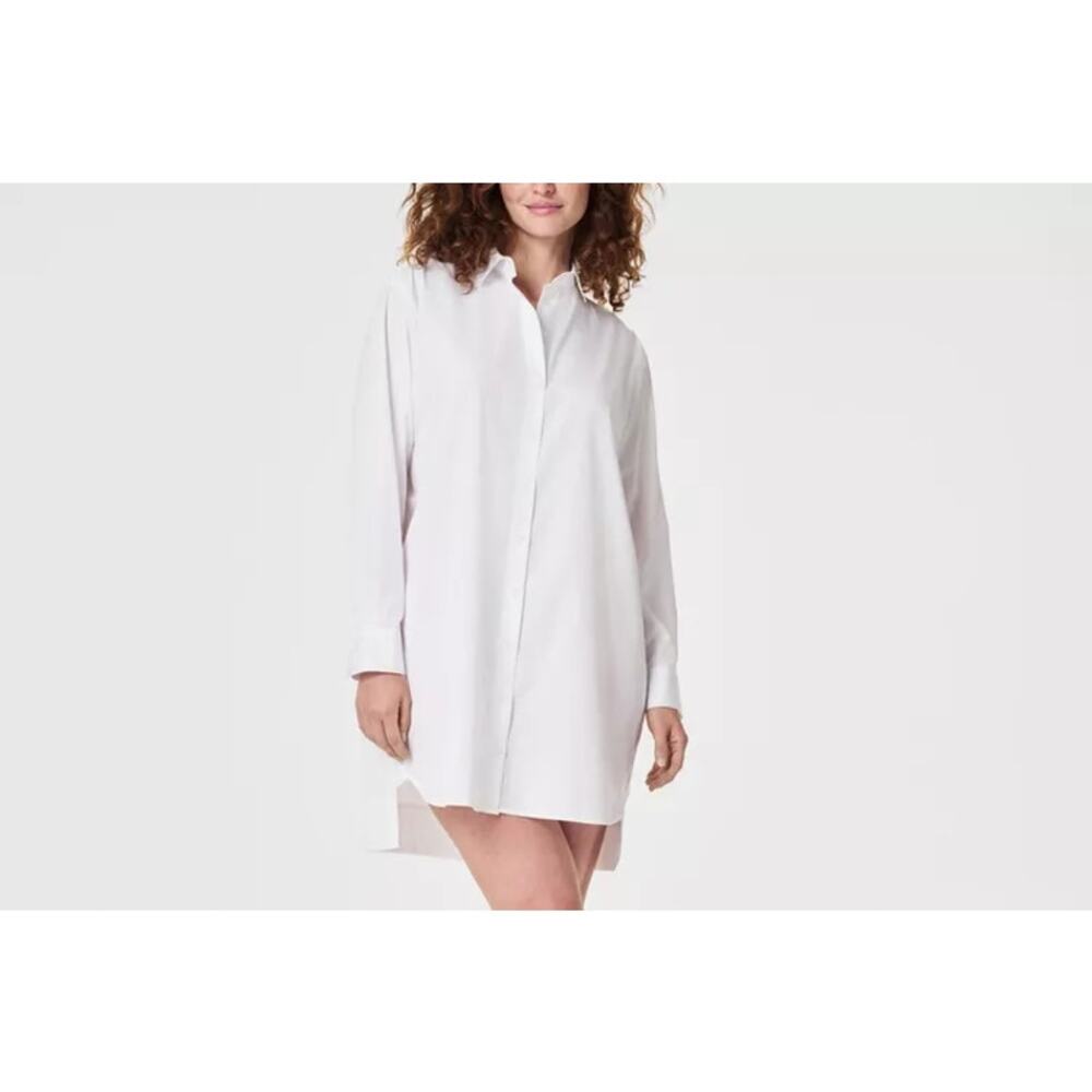 SPANX The Best Poplin Shirt Dress Classic White Mini Menswear, S